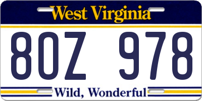 WV license plate 8OZ978