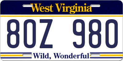 WV license plate 8OZ980