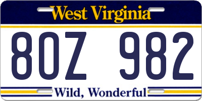 WV license plate 8OZ982