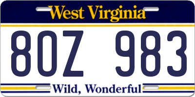 WV license plate 8OZ983