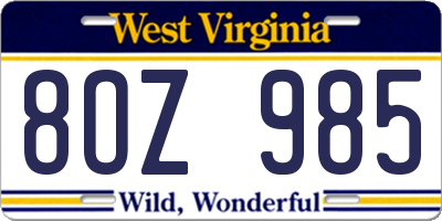 WV license plate 8OZ985