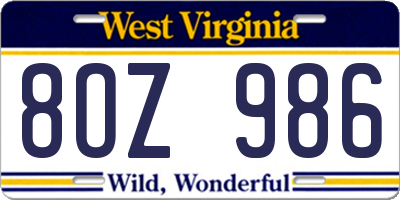 WV license plate 8OZ986