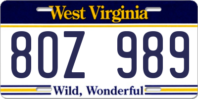 WV license plate 8OZ989