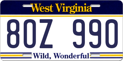 WV license plate 8OZ990