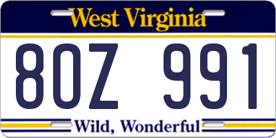 WV license plate 8OZ991
