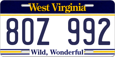 WV license plate 8OZ992