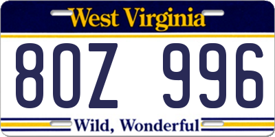 WV license plate 8OZ996