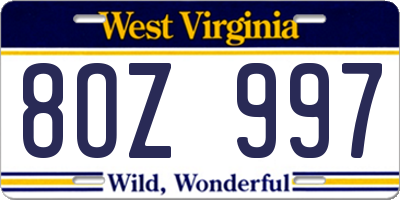 WV license plate 8OZ997