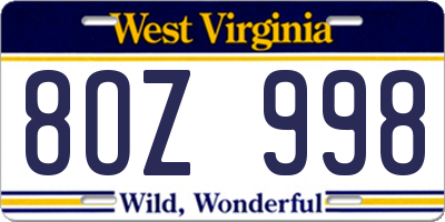 WV license plate 8OZ998