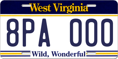 WV license plate 8PA000