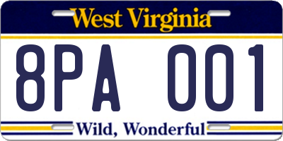 WV license plate 8PA001