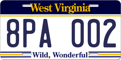 WV license plate 8PA002