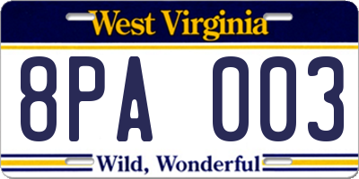 WV license plate 8PA003