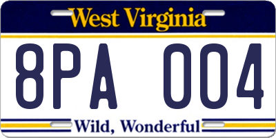 WV license plate 8PA004