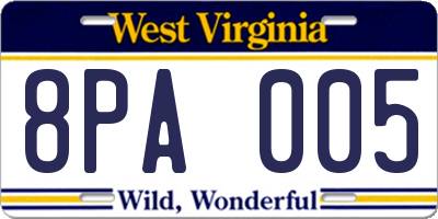 WV license plate 8PA005