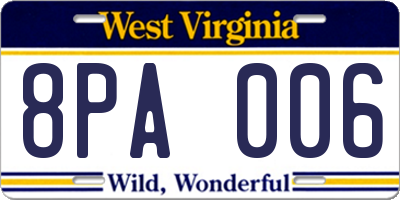 WV license plate 8PA006