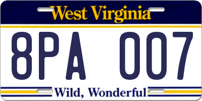 WV license plate 8PA007