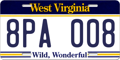WV license plate 8PA008