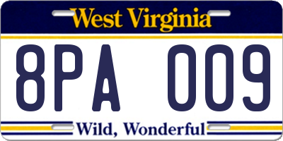 WV license plate 8PA009