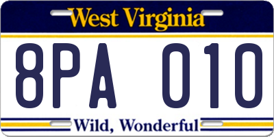 WV license plate 8PA010