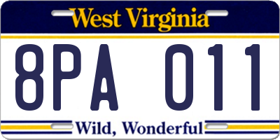 WV license plate 8PA011