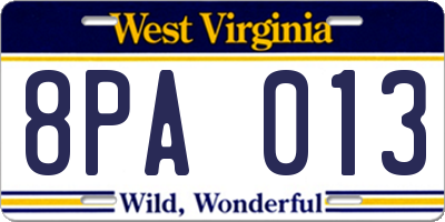 WV license plate 8PA013
