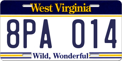 WV license plate 8PA014