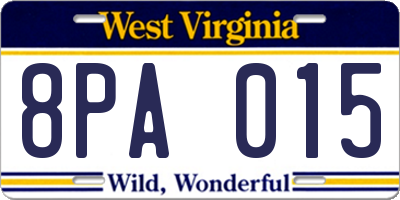WV license plate 8PA015
