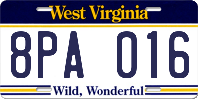WV license plate 8PA016