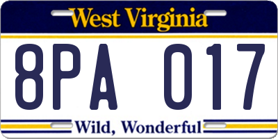 WV license plate 8PA017
