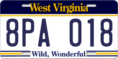 WV license plate 8PA018
