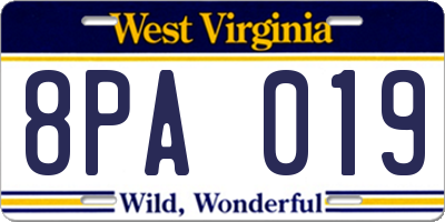 WV license plate 8PA019
