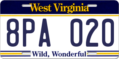 WV license plate 8PA020