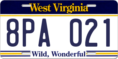 WV license plate 8PA021