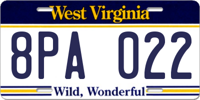 WV license plate 8PA022