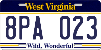 WV license plate 8PA023