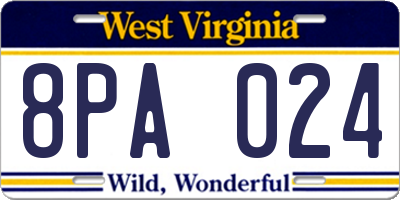 WV license plate 8PA024