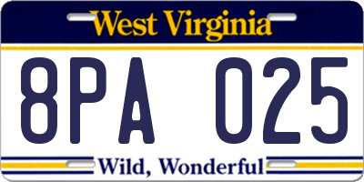 WV license plate 8PA025