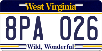 WV license plate 8PA026