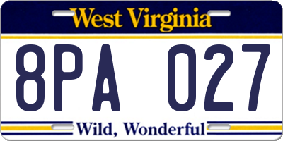 WV license plate 8PA027