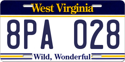 WV license plate 8PA028