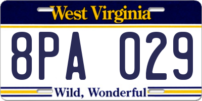 WV license plate 8PA029