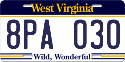WV license plate 8PA030