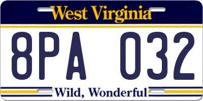 WV license plate 8PA032
