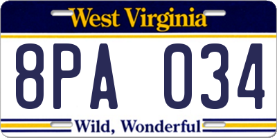 WV license plate 8PA034