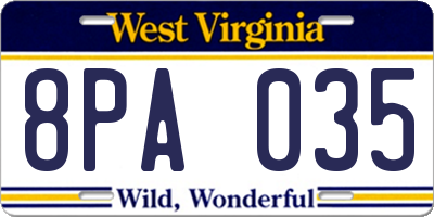 WV license plate 8PA035