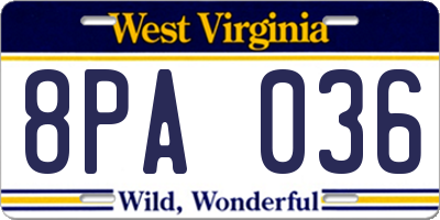WV license plate 8PA036