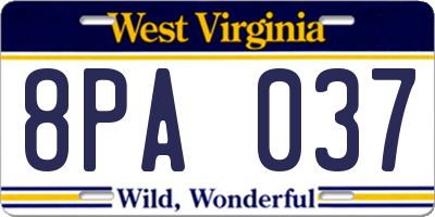 WV license plate 8PA037