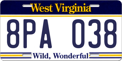 WV license plate 8PA038