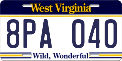 WV license plate 8PA040